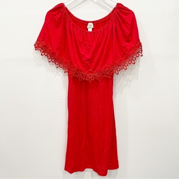Chico’s Embroidered Hem Off The Shoulder Dress in Red Size 0 - Picture 3 of 12